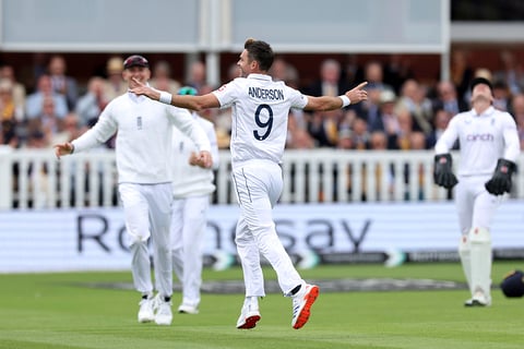 James Anderson celebrates the wicket of Joshua Da Silva